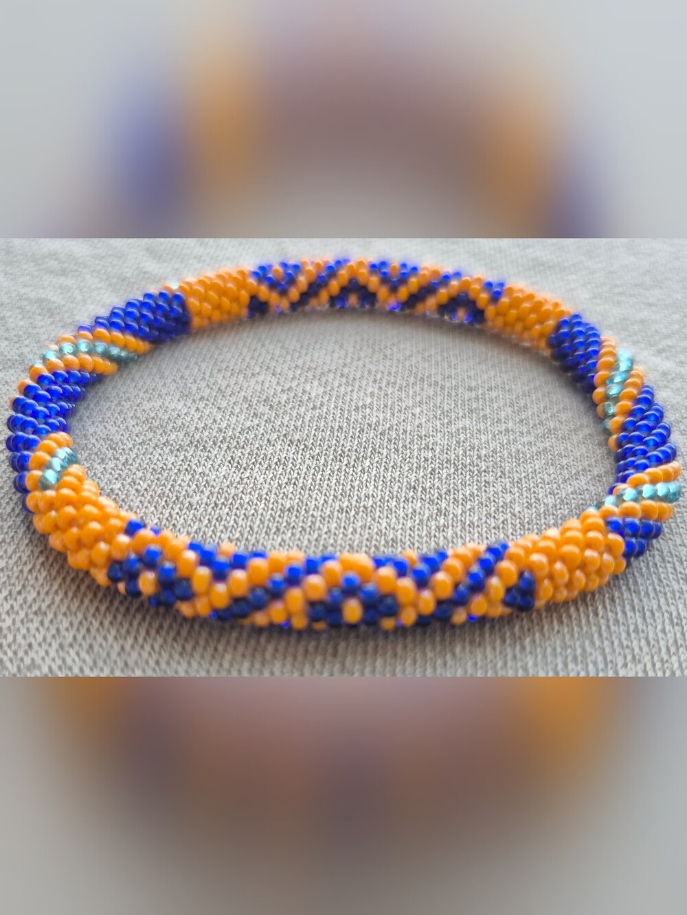 Handcrafted Orange and Blue Bead Bracelet